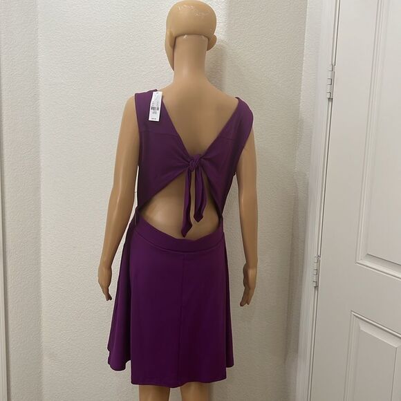 New York & Company Dress Petite Large Scoop Neck Sleeveless Mini Plum Purple New - Picture 7 of 12
